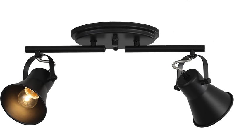 KEESFU 2-Light Track Lighting Kit,Black Semi Flush Mount Ceiling Light with 2 Rotatable Light Heads,Industrial Accent for Livingroom,Bathroom,Hallway,Art Wall,Bathroom,Kitchen.(2-Light) - Image 1